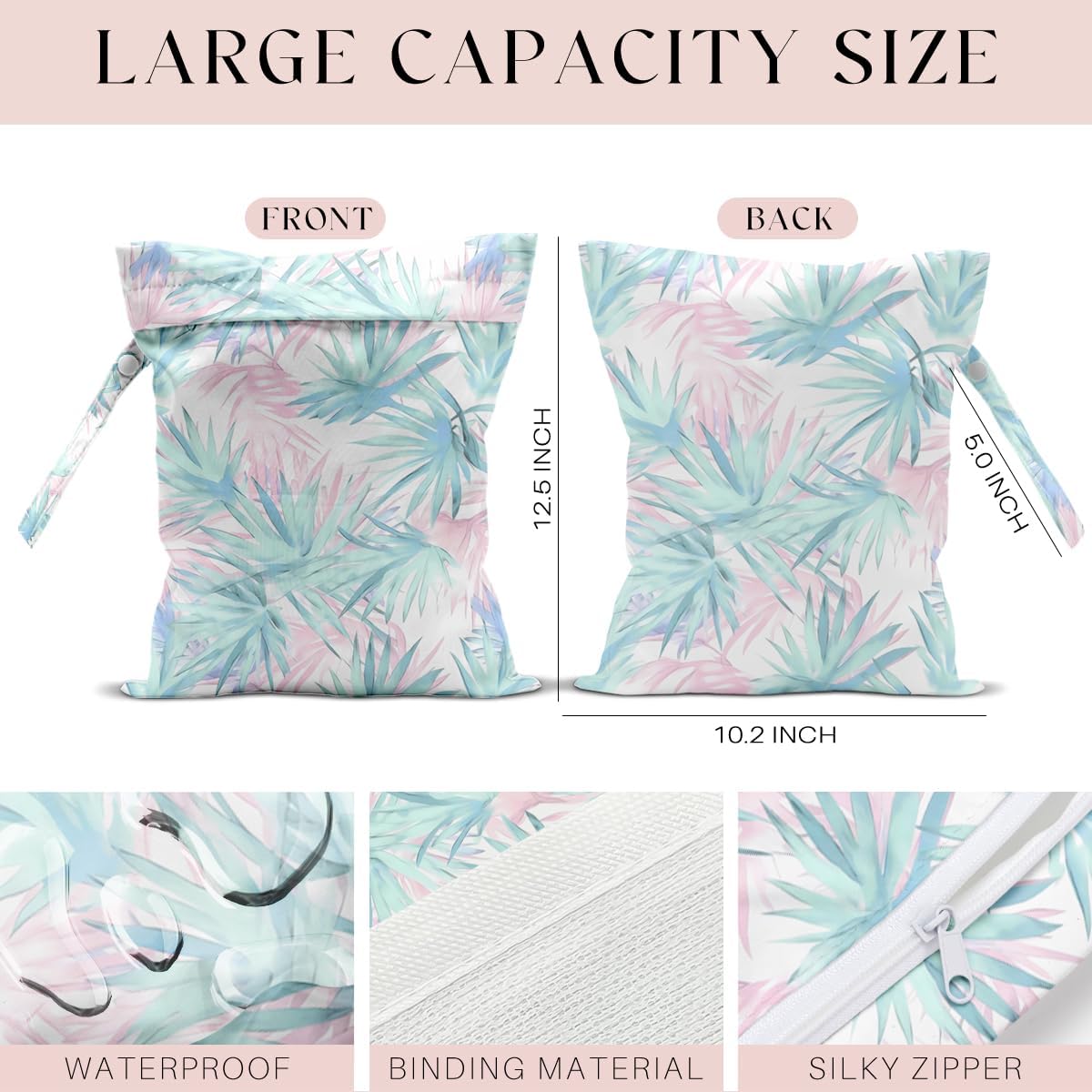 Wet Bag for Swimsuit, Beach Travel Essentials Wet Dry Bag, for Sunscreen Toiletry Dirty Clothes Yoga Gym Diaper, Friends Summer Beach Vacation Gifts. Tropical palm leaves