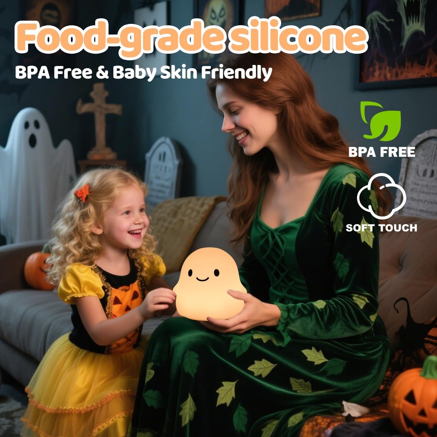 Halloween Ghost Night Light, Cute Ghost Lamp - Halloween Gifts for Kids & Women, Cute Halloween Decor, Dimmable, Rechargeable, 30-Min Timer, Halloween Decorations, Halloween Lights