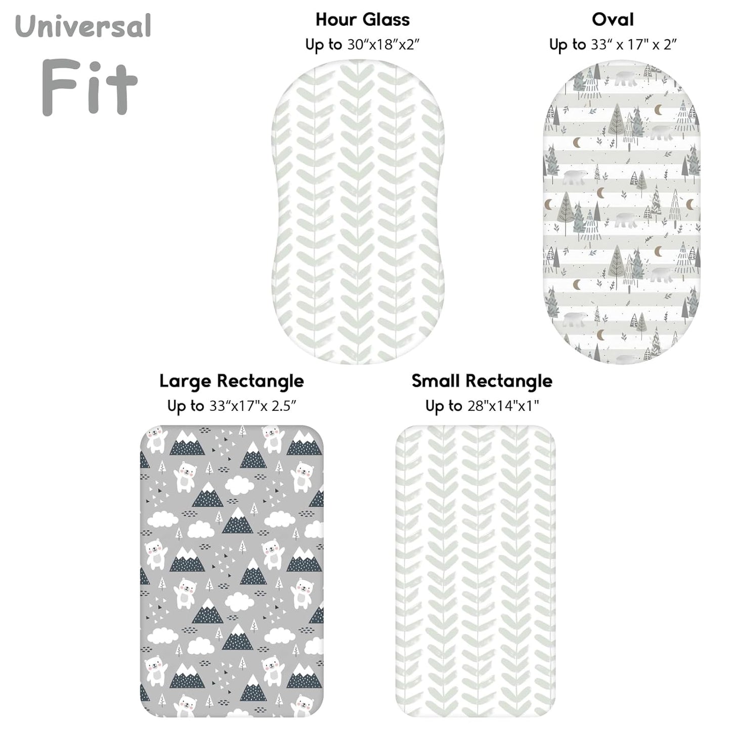 Yoofoss Bassinet Sheets for Baby,3-Pack Fitted Bassinet Sheets Set Compatible with Halo Bassinest Swivel Sleeper,Baby Delight,Angelbliss,Soft Breathable Bassinet Mattress Sheets(Grey+Bear)