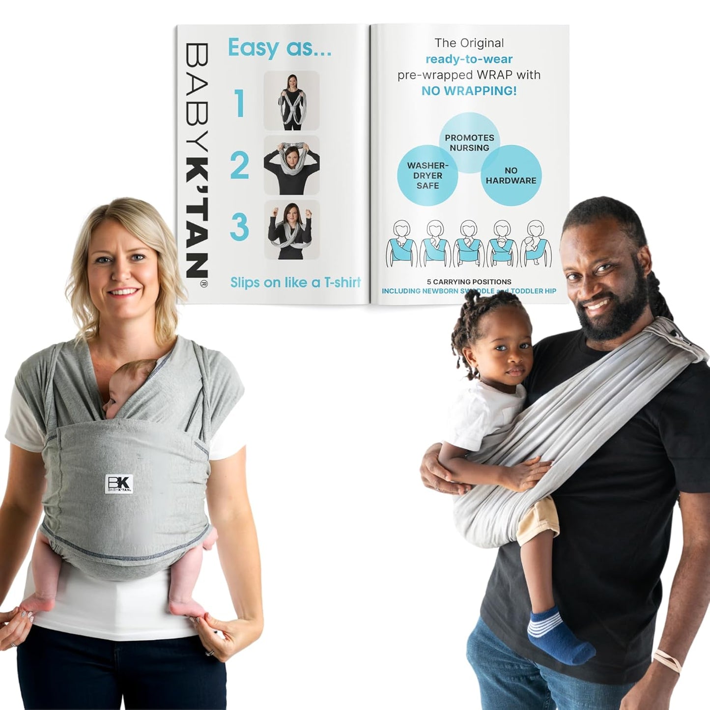 Original Baby K'tan Baby Carrier: #1 Easy Pre-Wrapped, Soft, Slip-On, No Rings, No Buckles | 5 in 1 Baby Sling Gift | The Best Hands Free Infant Wrap | Heather Grey | X-Small