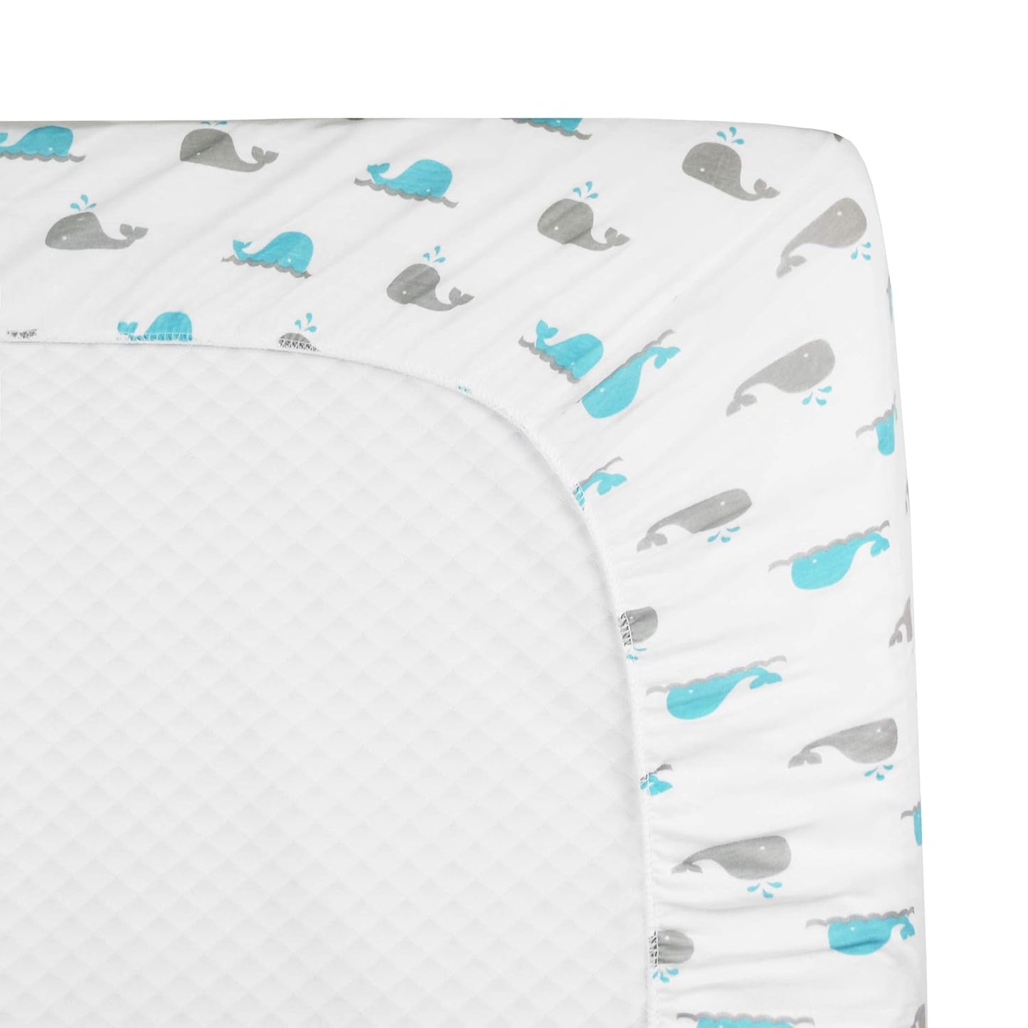 American Baby Company Printed 100% Cotton Knit Fitted Contoured Changing Table Pad Cover - Compatible with Mika Micky Bassinet, Aqua Whale, for Boys and Girls