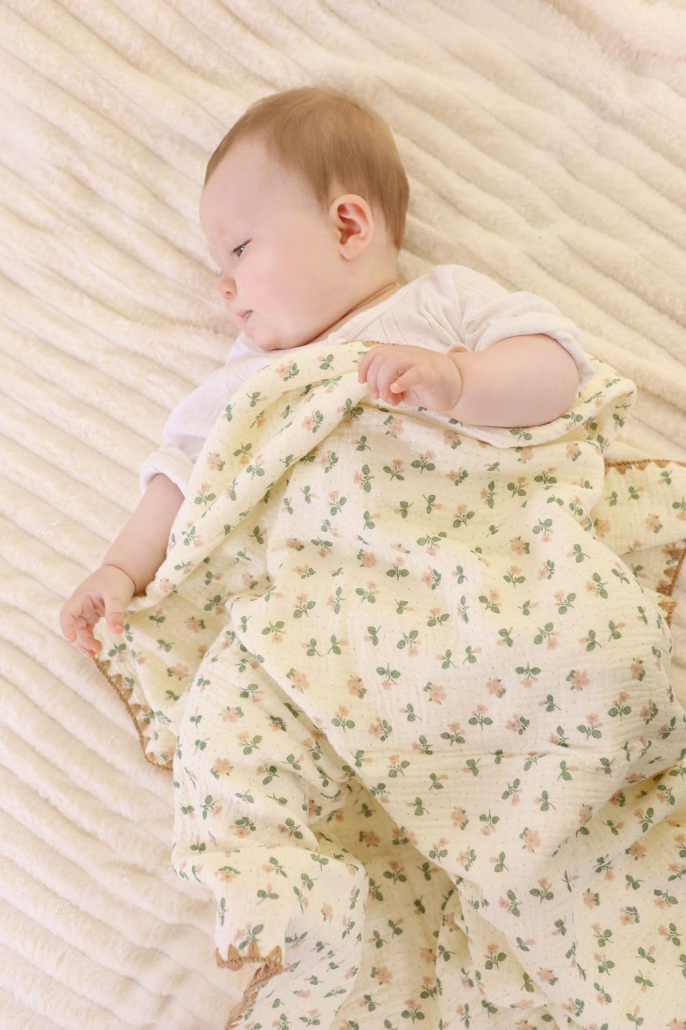 Baby Swaddel Blanket Cotton Muslin Thick Bath Towel Dotted Backing Double Layer Receiving Blanket 40"x40" (Little Pink Flower)