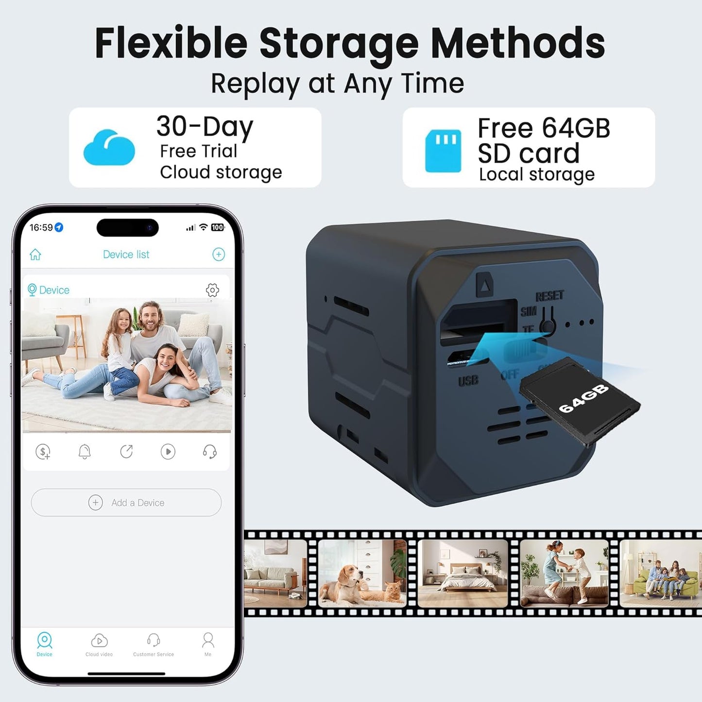 4K WiFi Indoor Camera with 64GB SD Card, Battery Powered Security Cam, 100-Day Standby, AI Human Detection, Night Vision, Real-Time Alert, Baby Monitor, Pet Cam for Home or Office