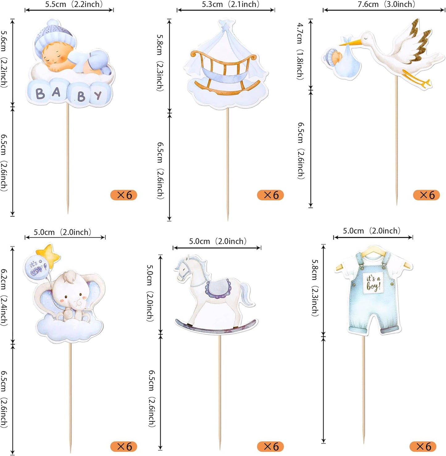 Rsstarxi 36 Pack Baby Cupcake Toppers - Boy Shower Decorations, Swan Elephant 'It's a Boy' Picks for Baby Boys Birthday Party Cake Decorations