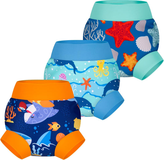 BIG ELEPHANT Baby Swim Diapers 3/6 Pack – Reusable Waterproof Diapers, Soft Breathable Swimwear for Boys and Girls
