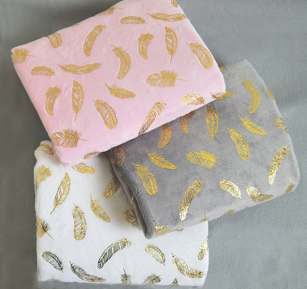 American Baby Company Heavenly Soft Chenille Fitted Contoured Changing Pad Cover, Sparkle Gold Feather on Solid Pink, for Girls