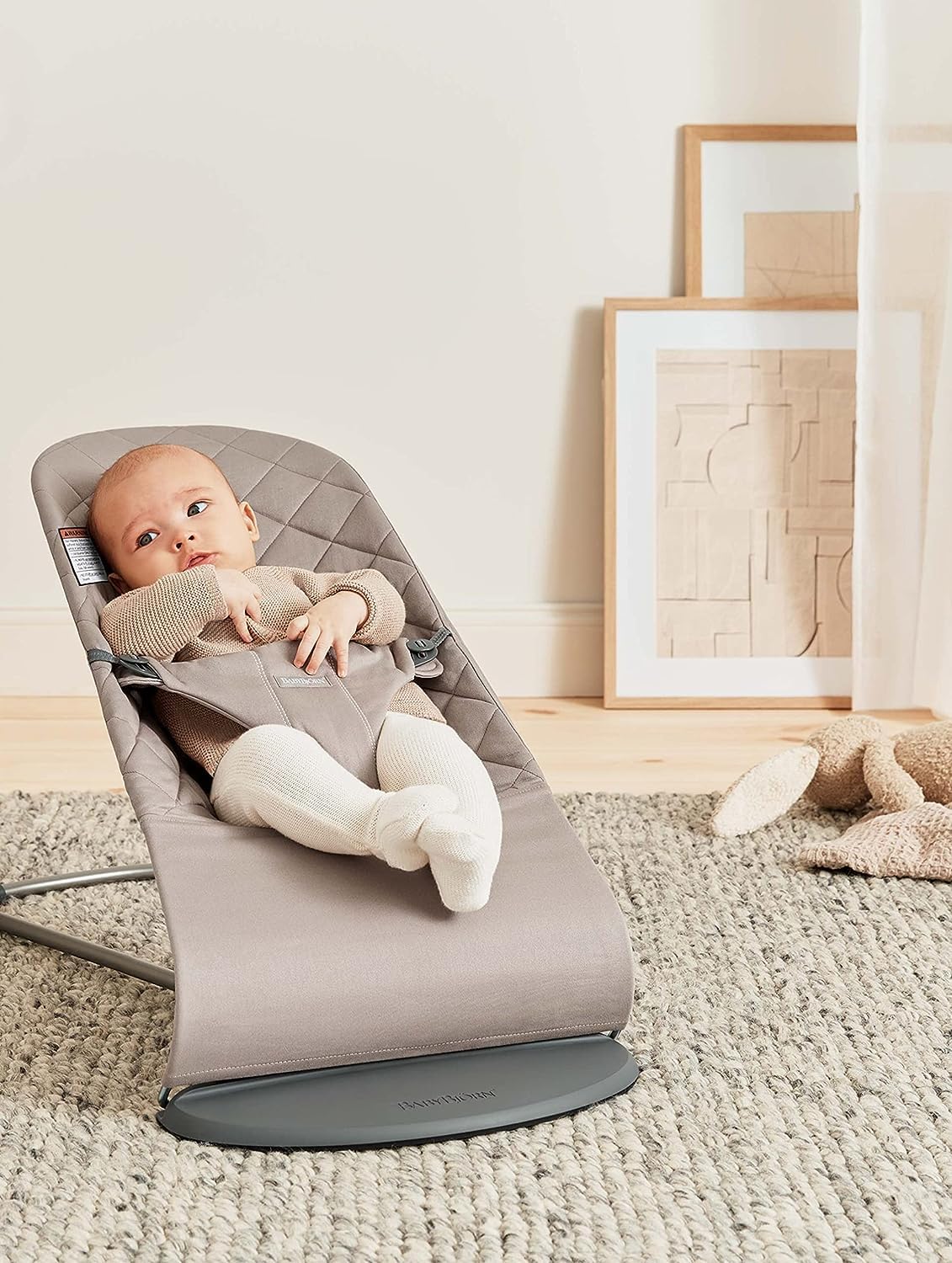 BabyBjörn Bouncer Bliss, Sand Gray, Woven, Classic Quilt | 2-in-1 Adjustable Baby Bouncer Seat and Toddler Chair, Newborn to Toddler (8-29 lbs), 4 Positions, Lightweight & Portable