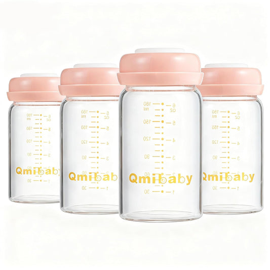 Breast Milk Storage Bottles 180ml 6oz BPA-Free Leak-Proof Baby Bottle for Breastmilk Storage Wide Neck Bottles with Screw Ring Sealing Disk Breastfeeding (Pink, 180ml-4Packs)
