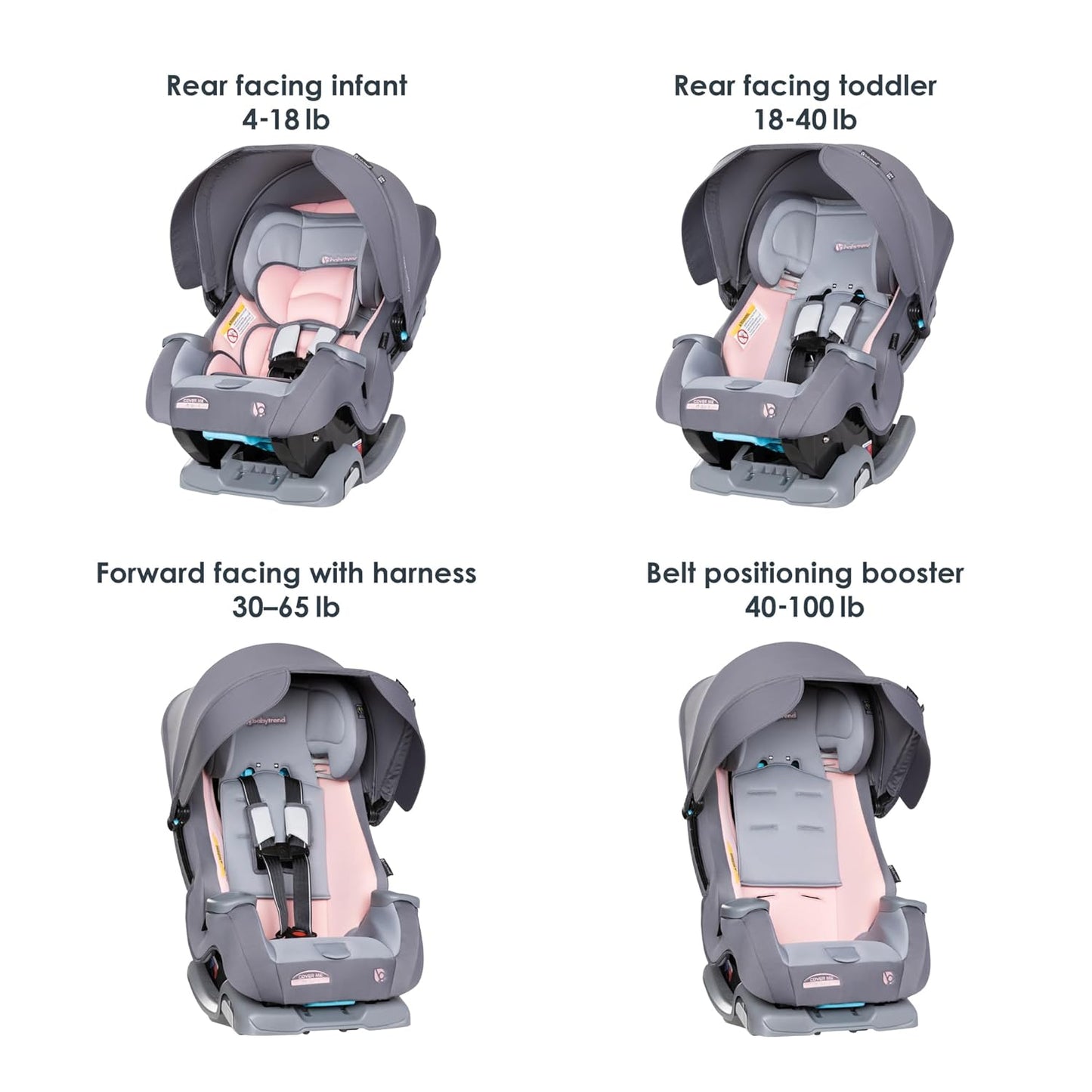 Baby Trend Cover Me 4-in-1 Convertible Car Seat, Desert Pink