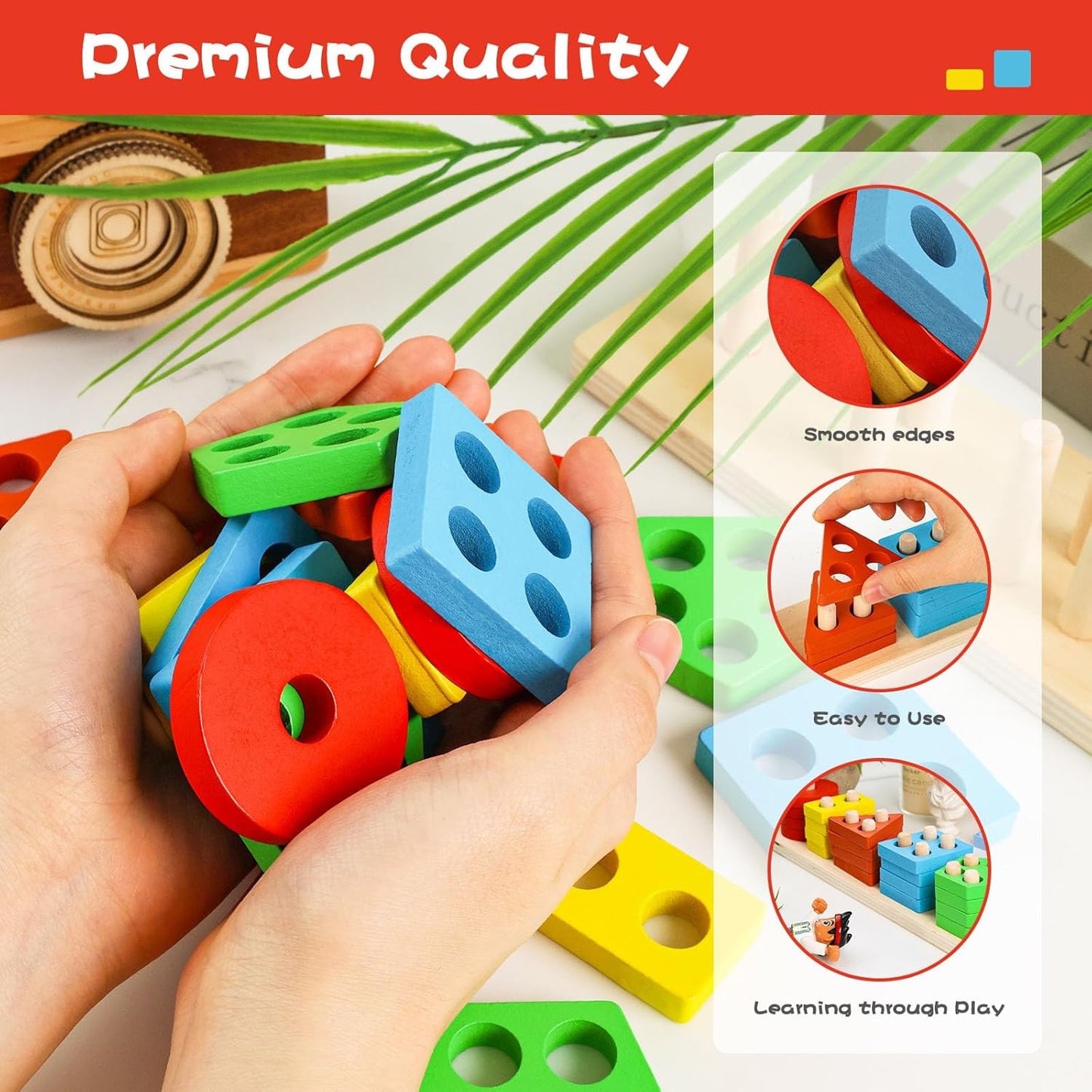 3 otters Wooden Sensory Toys for Toddlers Montessori Stacking and Sorting Learning Toy Activities Puzzles 20 PCS Medium