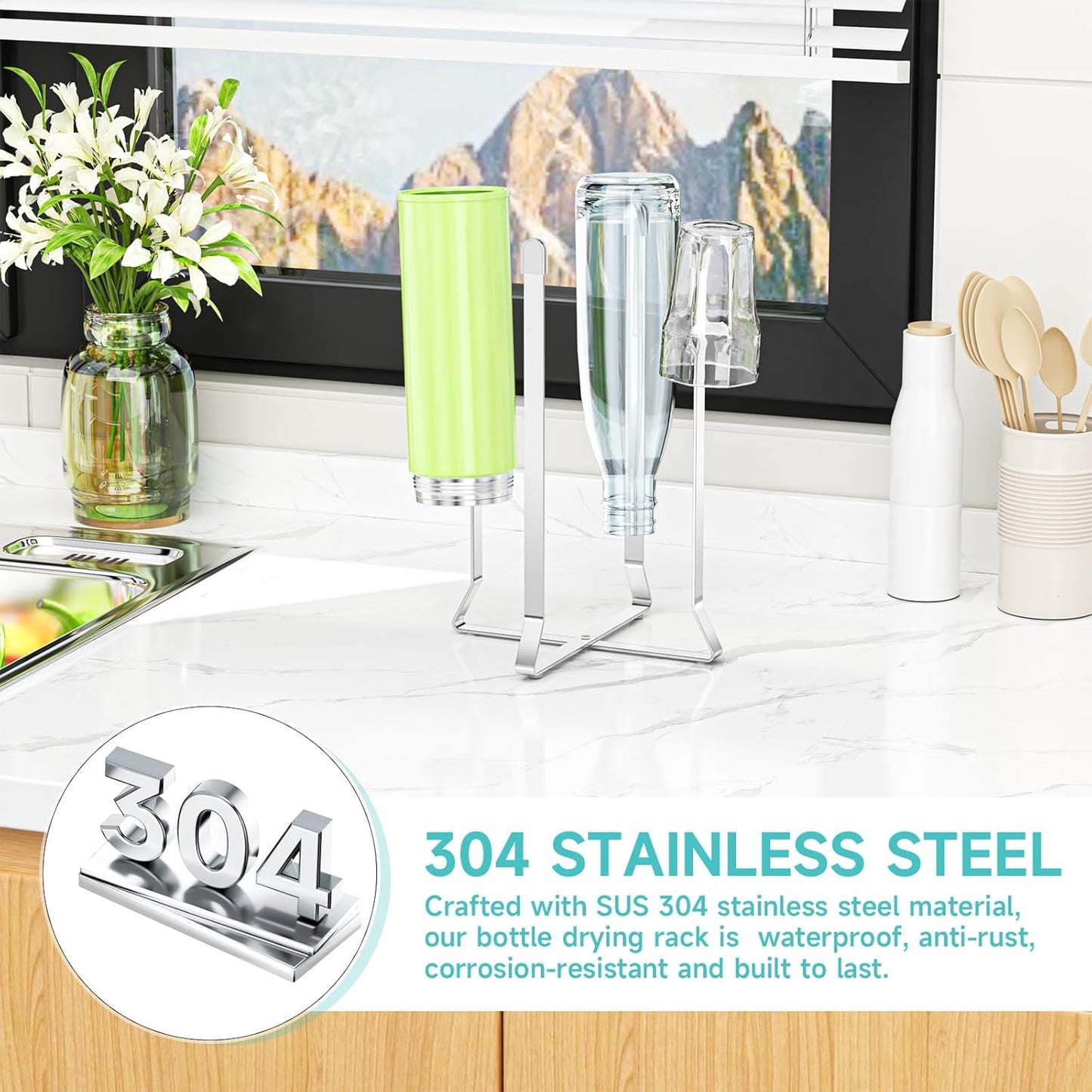 Foldable Bottle Drying Rack, Reusable Storage Bag Dryer, Space Saving Cup Draining Holder Drying Rack for Bottles, Plastic Bags, and Cups (1, Sliver)