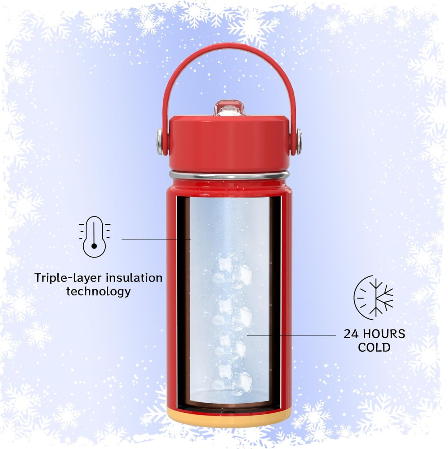 Kids Water Bottle with Straw Lid 14oz, Vacuum Insulated 316 Stainless Steel Water Bottles for Kids for School, Leakproof Water Bottle, BPA Free and Keep Cold for 24 Hours