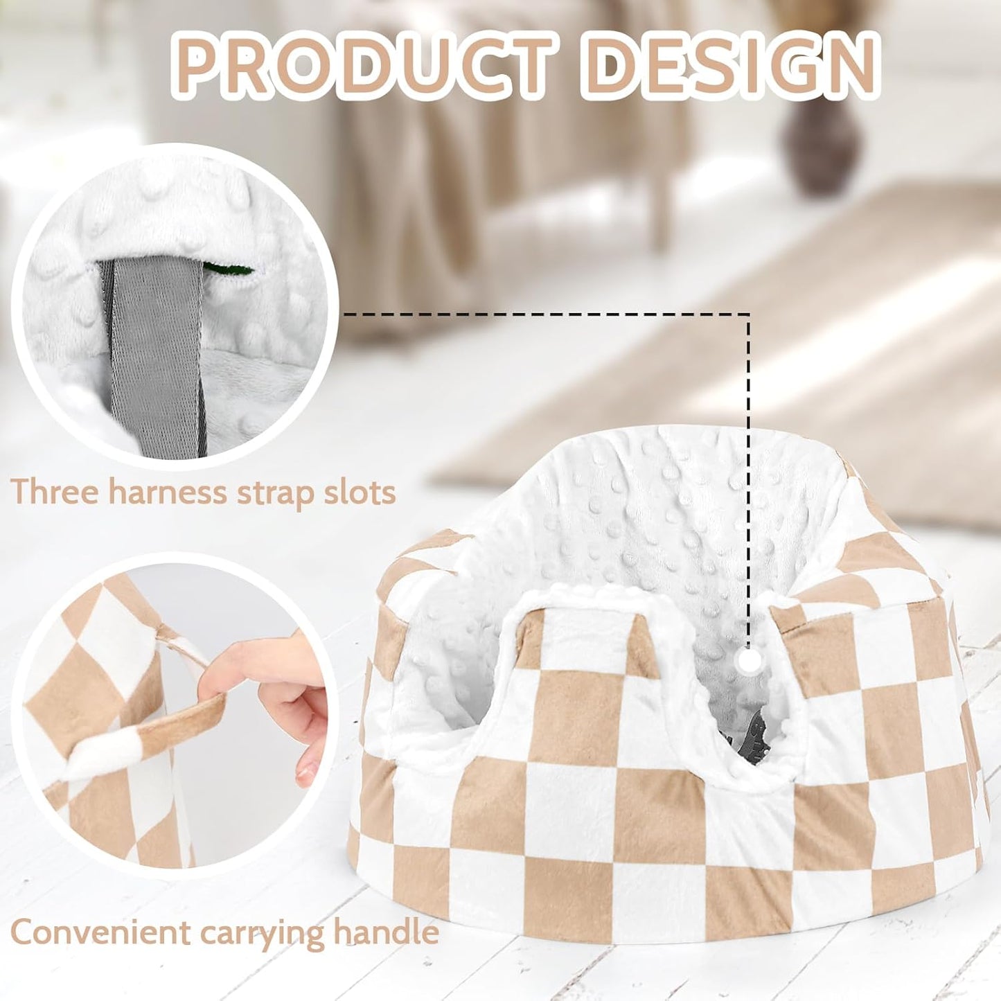 DILIMI Minky Seat Cover Compatible with Bumbo Seat, Removable Ultra Soft Comfortable Warm Seat Slipcover for Baby Girl and Boy, Brown Checkered