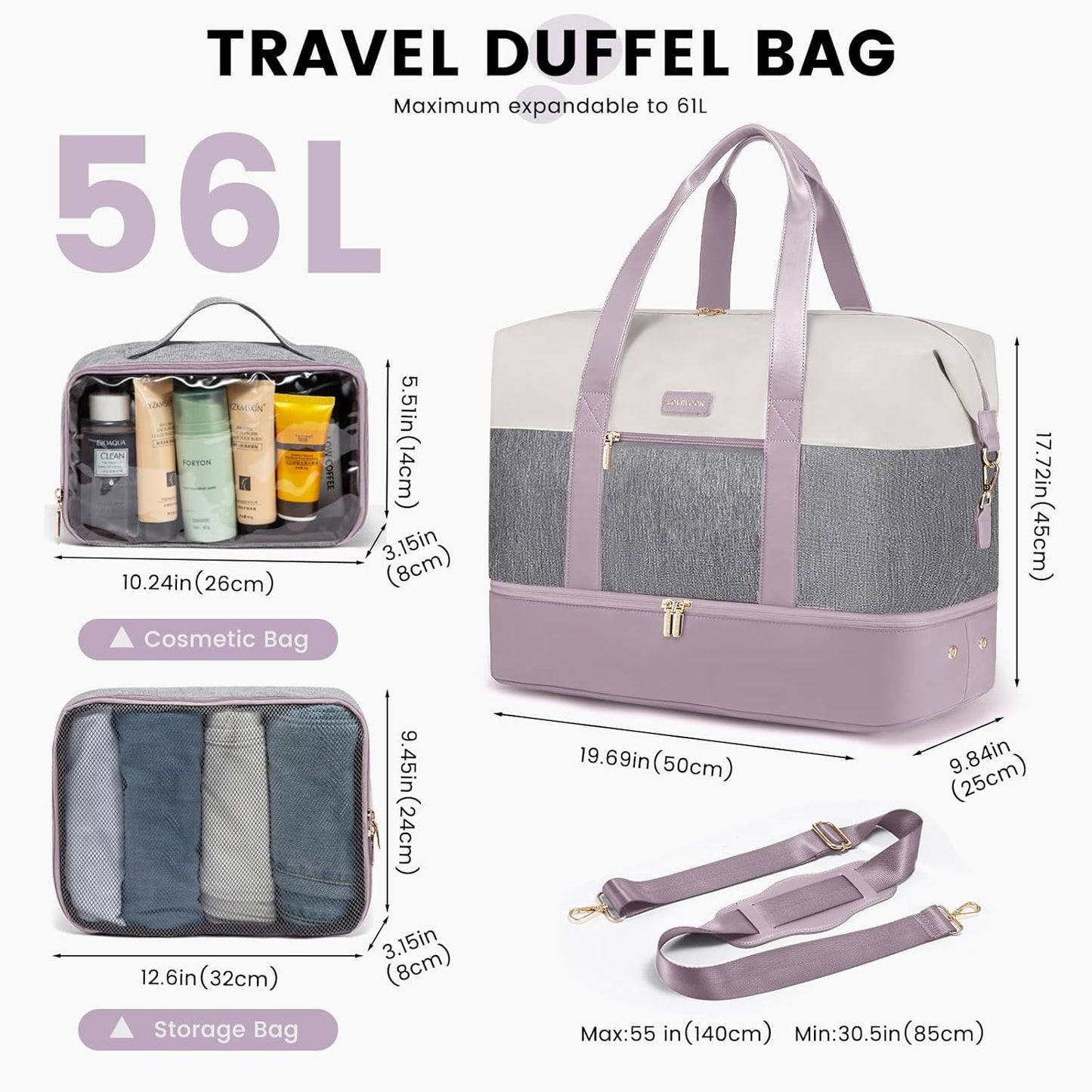 LOVEVOOK Weekender Bag, Large Travel Duffel Bag for Women with 2 Packing Cubes, Carry on Overnight Bag with Shoe Compartment, Mom Hospital Bags for Labor and Delivery