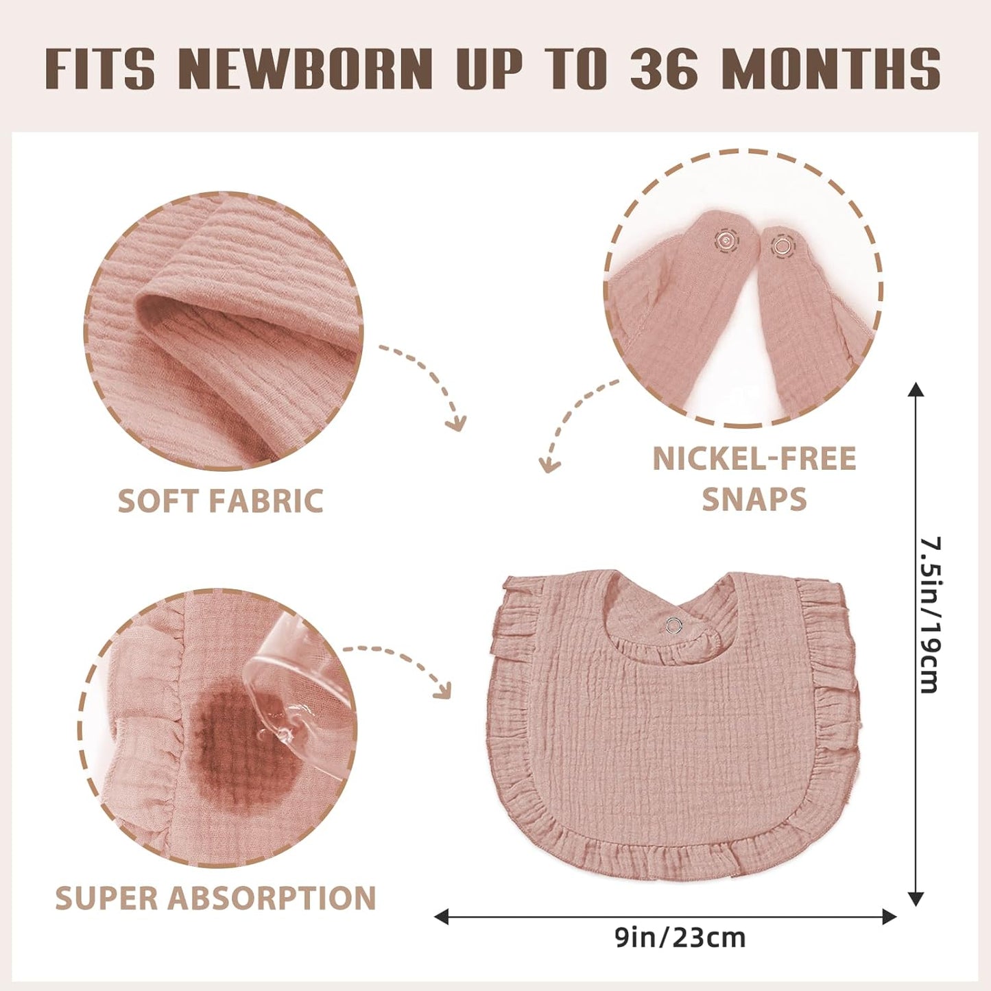 6 Pack Muslin Baby Bibs for Baby Girls, Muslin Bibs Drool Bandana Bibs (Sweet Pink)