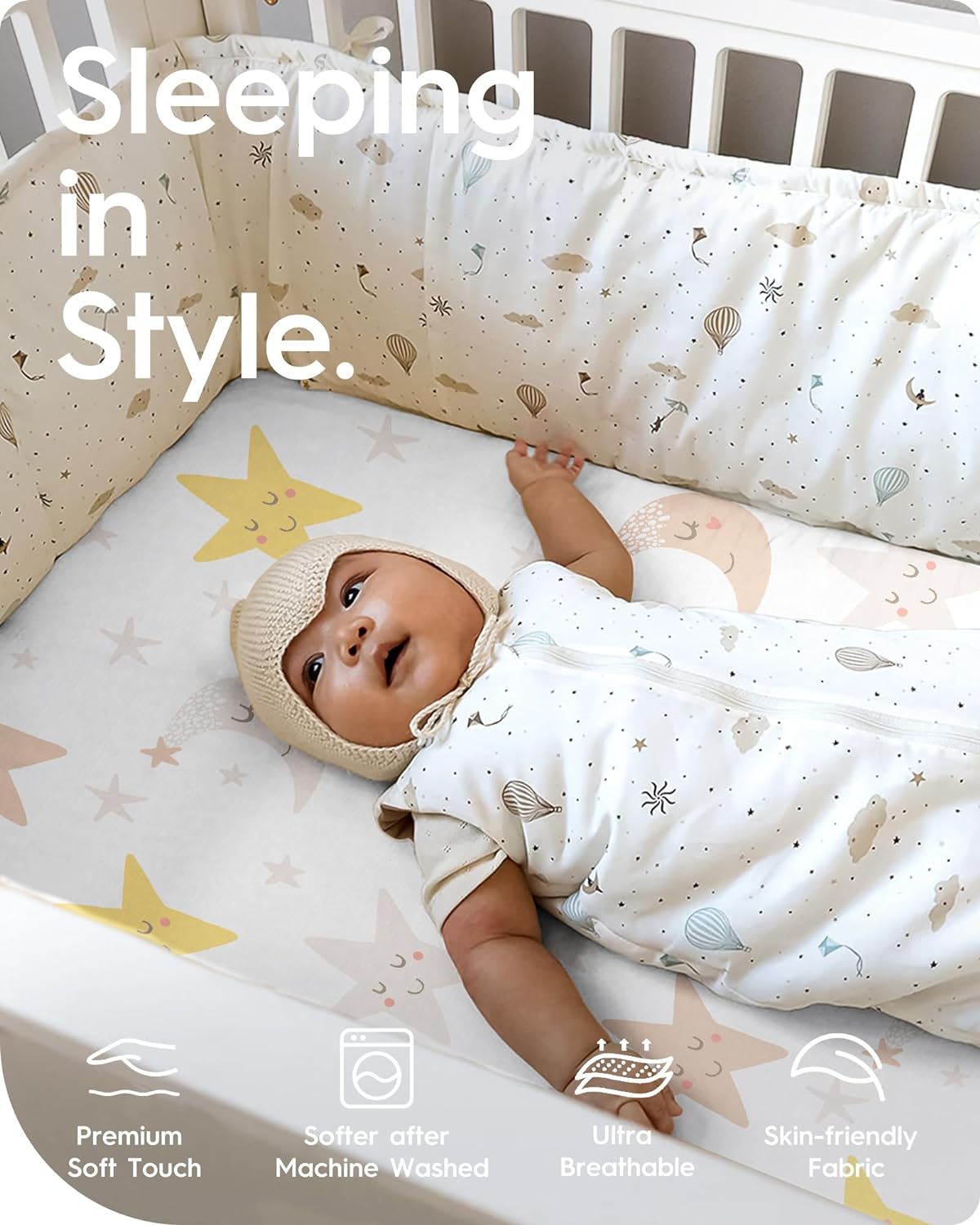 Cloud-Like Soft Pack N Play Sheets - Compatible with Graco, 4moms, Dream On Me, Baby Trend and Other 27 X 39/24 X 38 Inch Playard Mattress Pad, Jersey Knit Cotton, 2 Pack (Planet & Moon)