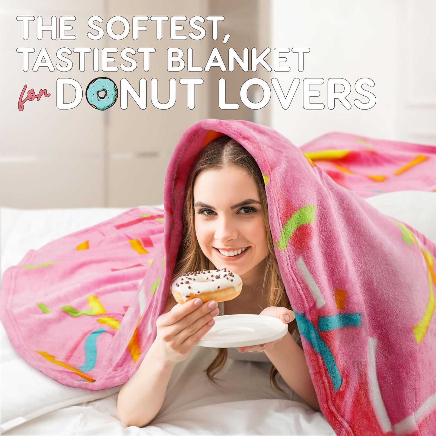 Zulay Premium Soft Flannel Round Pink Glazed Donut Blanket - Adult and Kids - 71 Inches