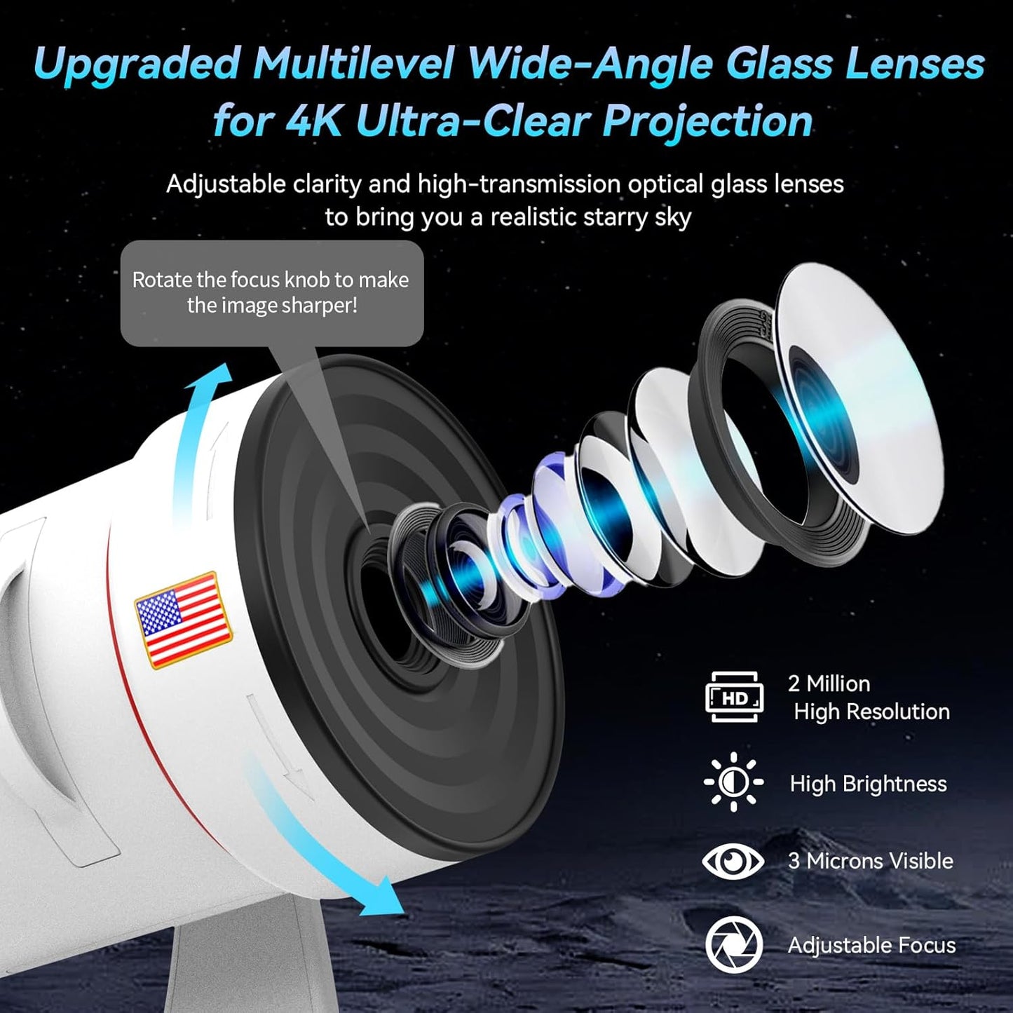 Star Projector,Galaxy Projector Upgraded Clear Lens, 10 Realistic Planetarium Projector Slides Night Lights LED 8 Color for Bedroom, 360° Rotation, 1/2h Timer Function Ultra-Wide Ceiling Projector