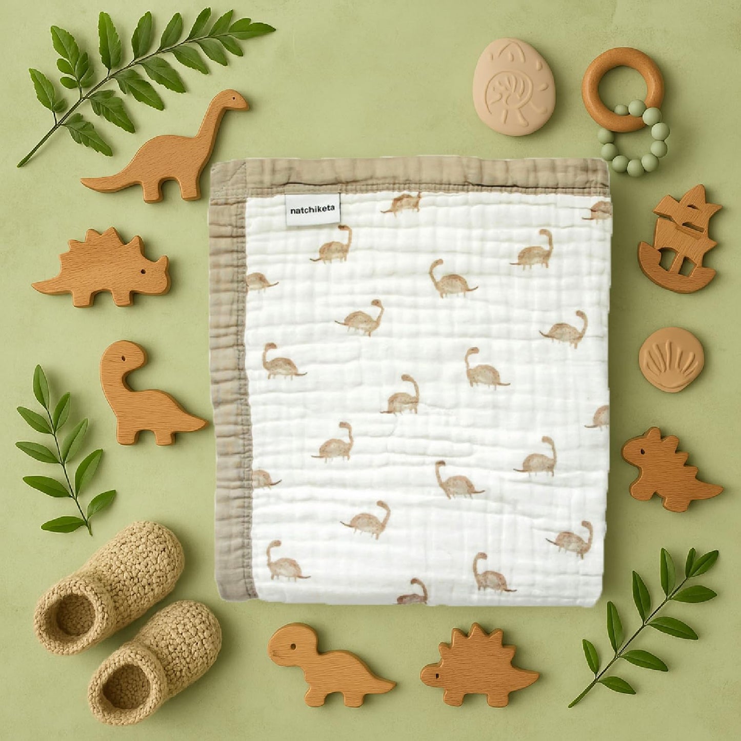 Organic Cotton Muslin Baby Blanket for Boys & Girls - Luxurious Soft Toddler Quilt for Swaddling - Gender Neutral Blanket - Baby and Toddler Gift - Dinosaur