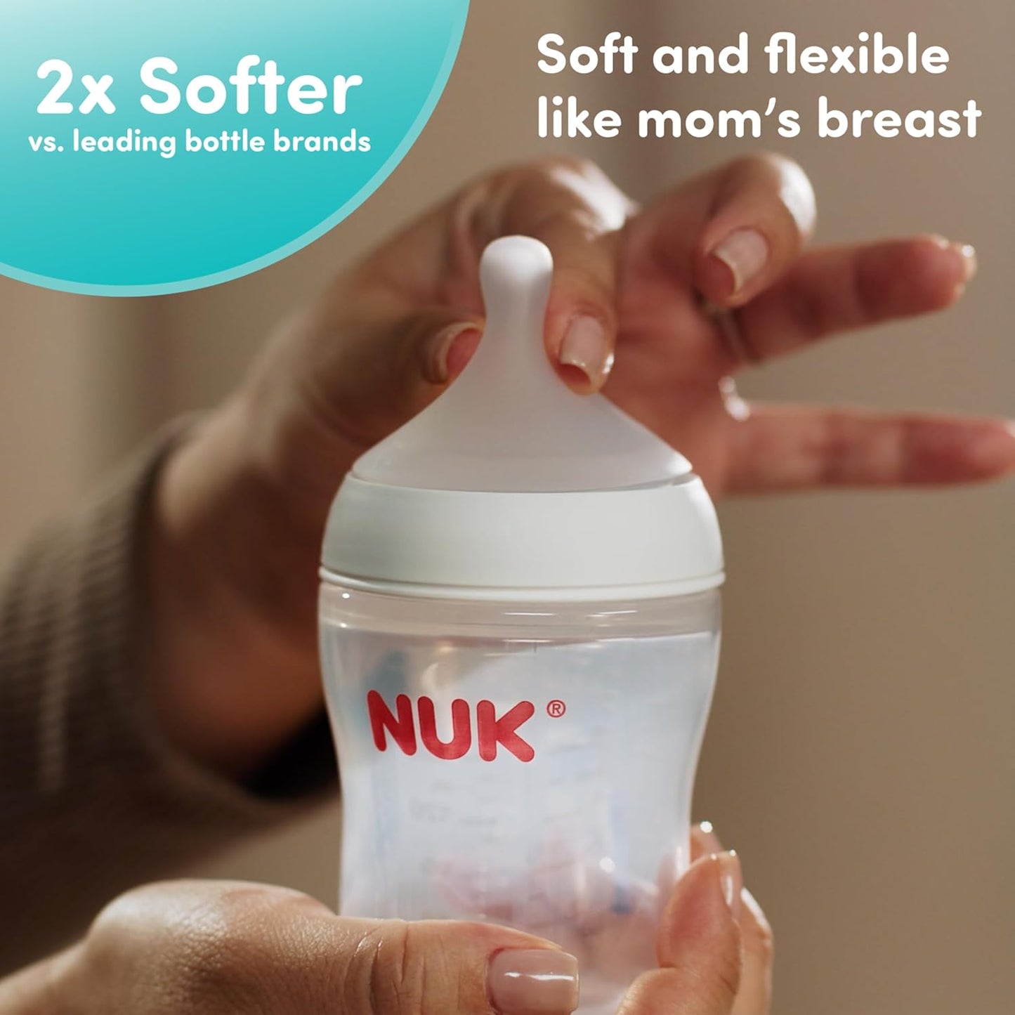 NUK Perfect Match 2-in-1 Natural and Anti-Colic Bottle with Medium Flow, Wide, Adaptable Nipple, 8oz., 4 Pack, BPA Free