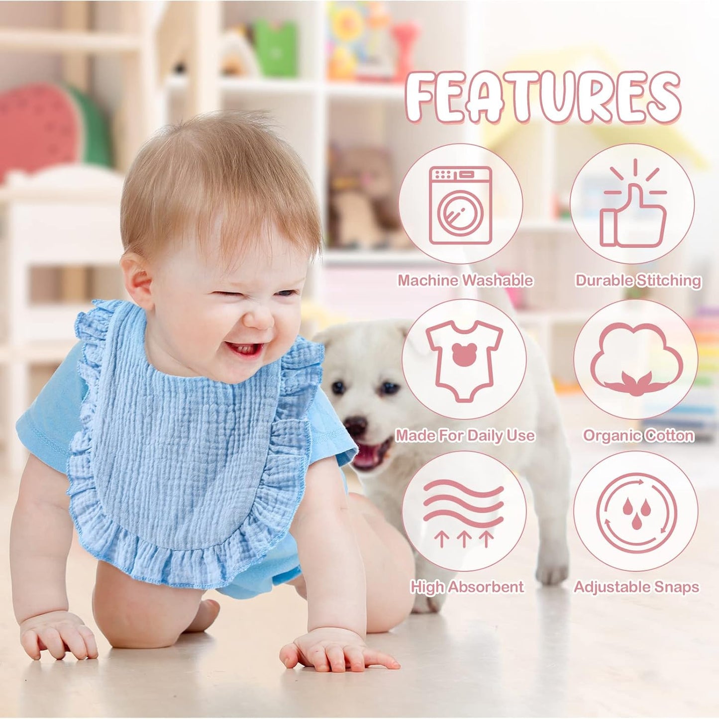 JaGely 12 Pieces Baby Muslin Bibs Bandana Drool Bibs for Boys and Girls Soft Adjustable Baby Cotton Teething and Drooling for Toddler Infant