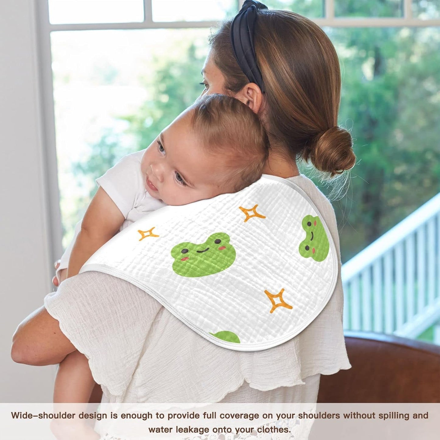 Muslin Baby Burp Cloths Set of 2, Soft Absorbent Cute Frog Muslin Washcloths, Bibs, Face Towel for Newborn Boys Girls, 22 x 11 Inch