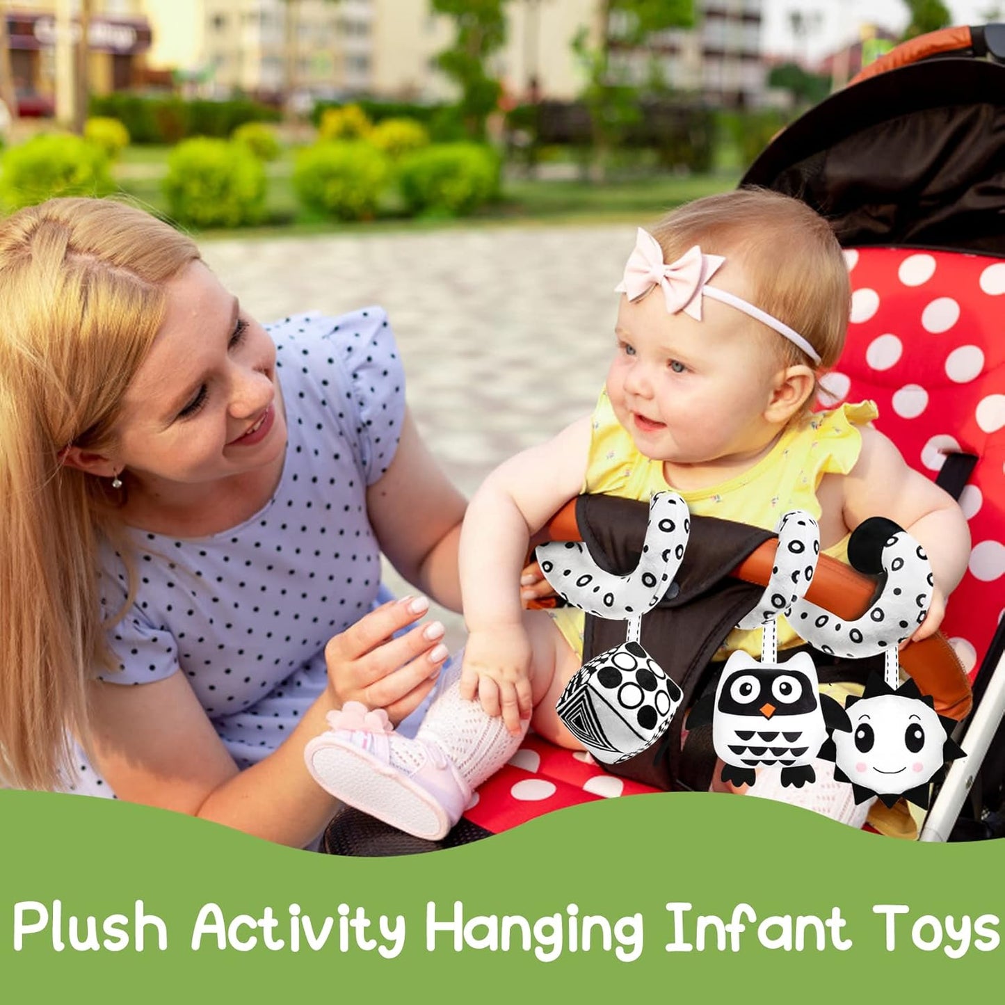 Baby Spiral Hanging Stroller and Car Seat Toys Black and White High Contrast Sensory Toy Newborn Plush Activity Toys Party Favors Quality Gifts for Baby Shower -OWL