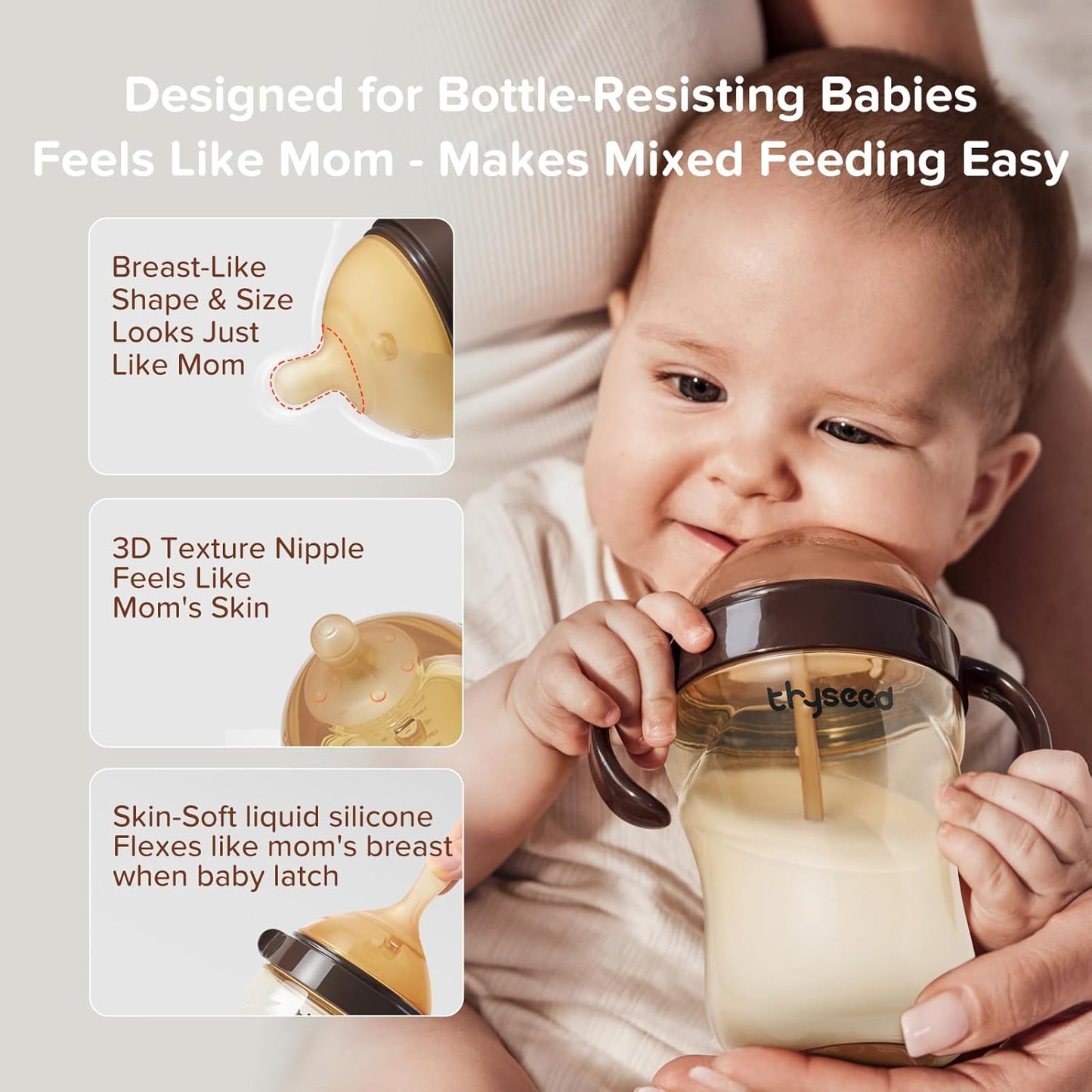 Thyseed PPSU Natural Breast-Like Bottle with Nipple(3-7 Months),10oz，1pack