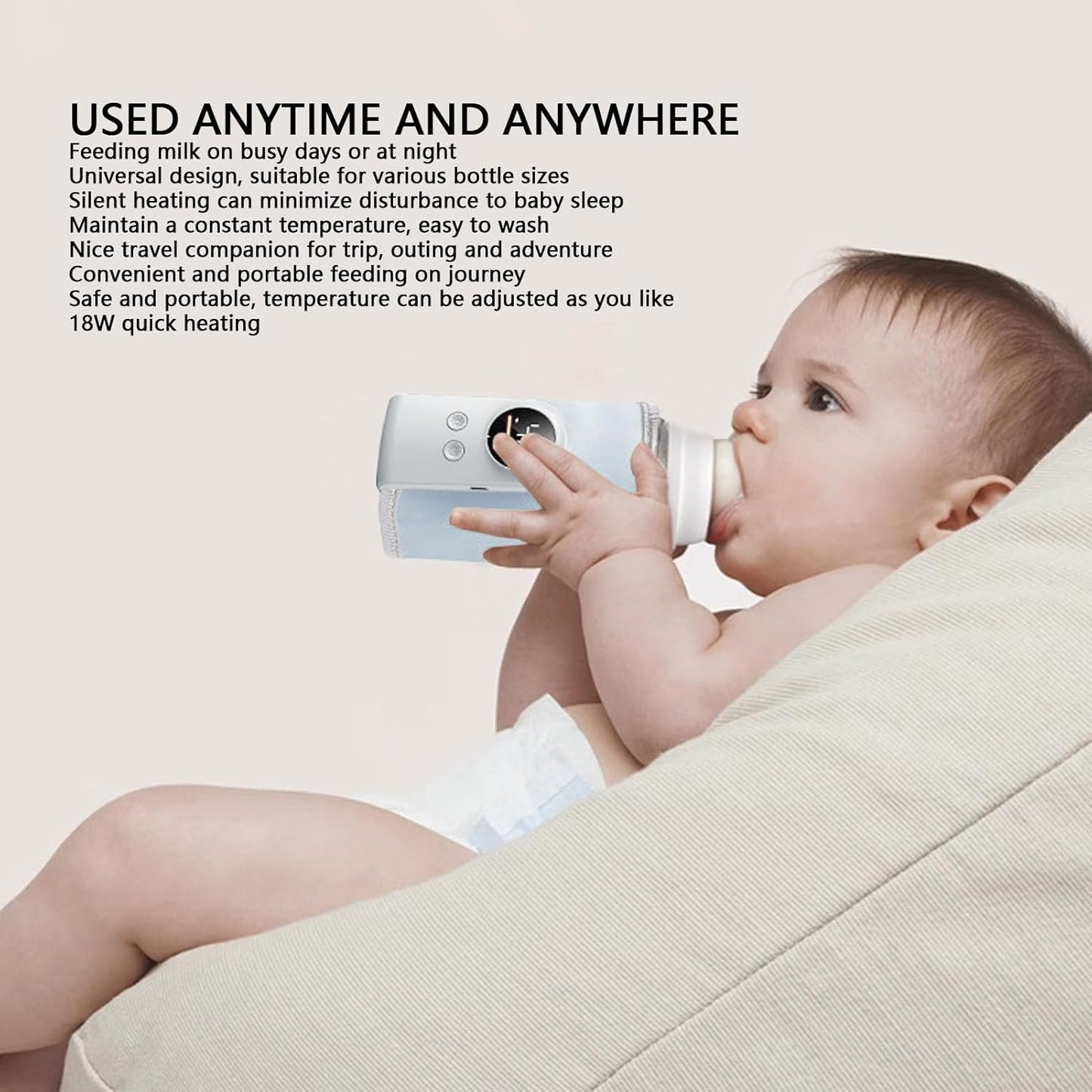 USB Powered Baby Bottle Warmer, 18W Fast Heating Adjustable Constant Temperature Portable Bottle Warmer Universal for Home and Travel (Type 2)