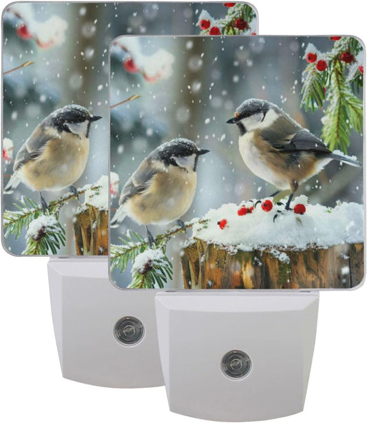 Aslsiy Night Light for Kids Winter Birds Snowy Day Plug in Wall Lamp LED Dusk to Dawn Sensor Energy Saving Nightlight for Boys Girls Men Women