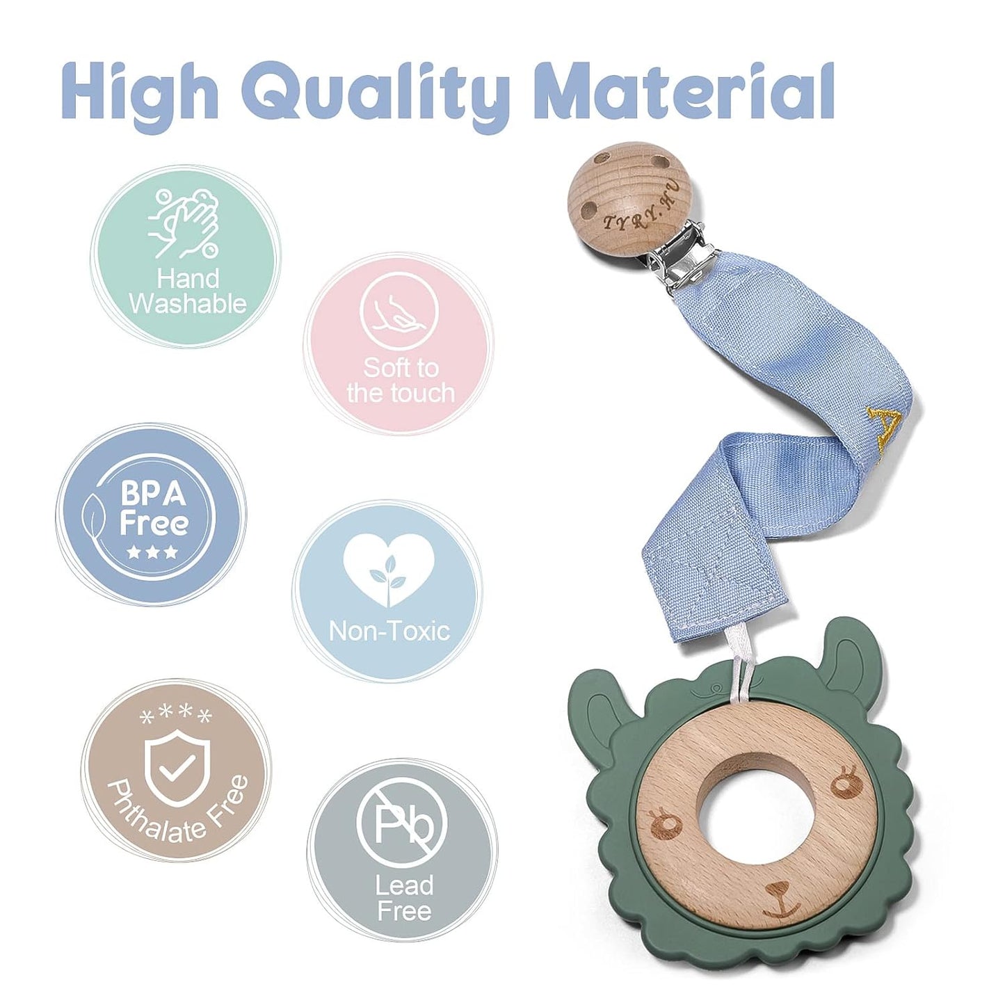 TYRY.HU Personalized Pacifier Clip with Name, Embroidery Pacifier Holder for Baby Girls and Boys, Neutral Binky Clips Universally Fit All Pacifiers & Baby Toys, Baby Gift, 2 Pack(Blue,Light Blue)