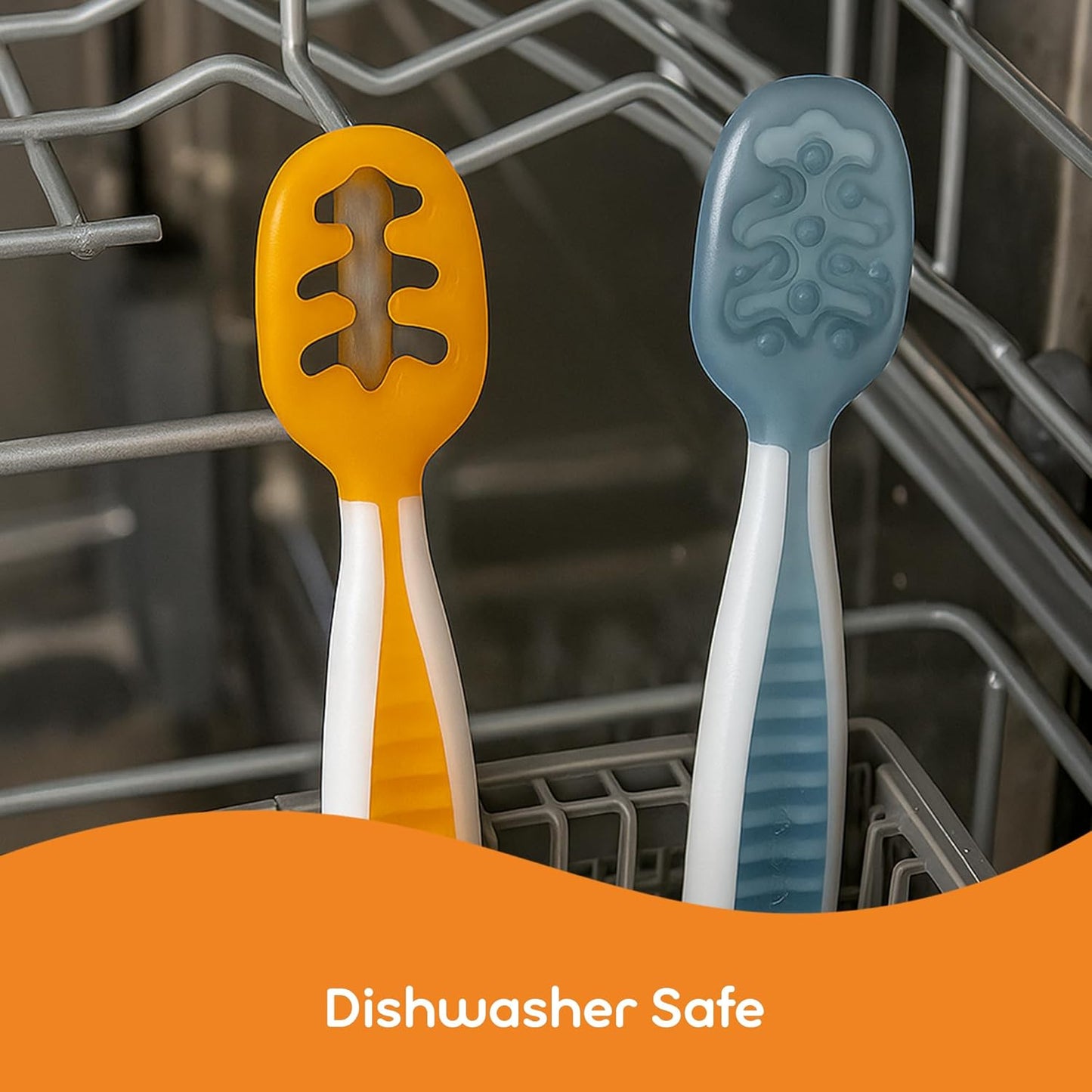 NumNum Baby Spoons Set, Baby Essentials Pre-Spoon GOOtensils for 6+ Months, First Stage Self-Feeding Spoons for Baby Led Weaning (BLW), Silicone Toddler Utensils, BPA-Free, 2 Pack Pink/Orange