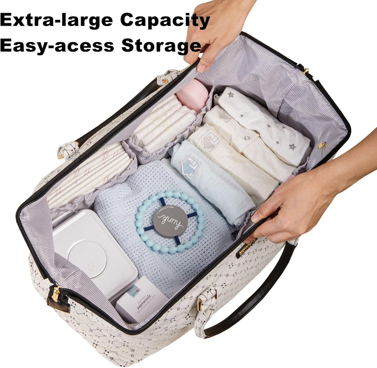 SUNVENO Large Diaper Bag Tote, Mommy Weekender Travel Bag for Mom & Baby, with 2 Pouches, Changing Pad & Luggage Sleeve