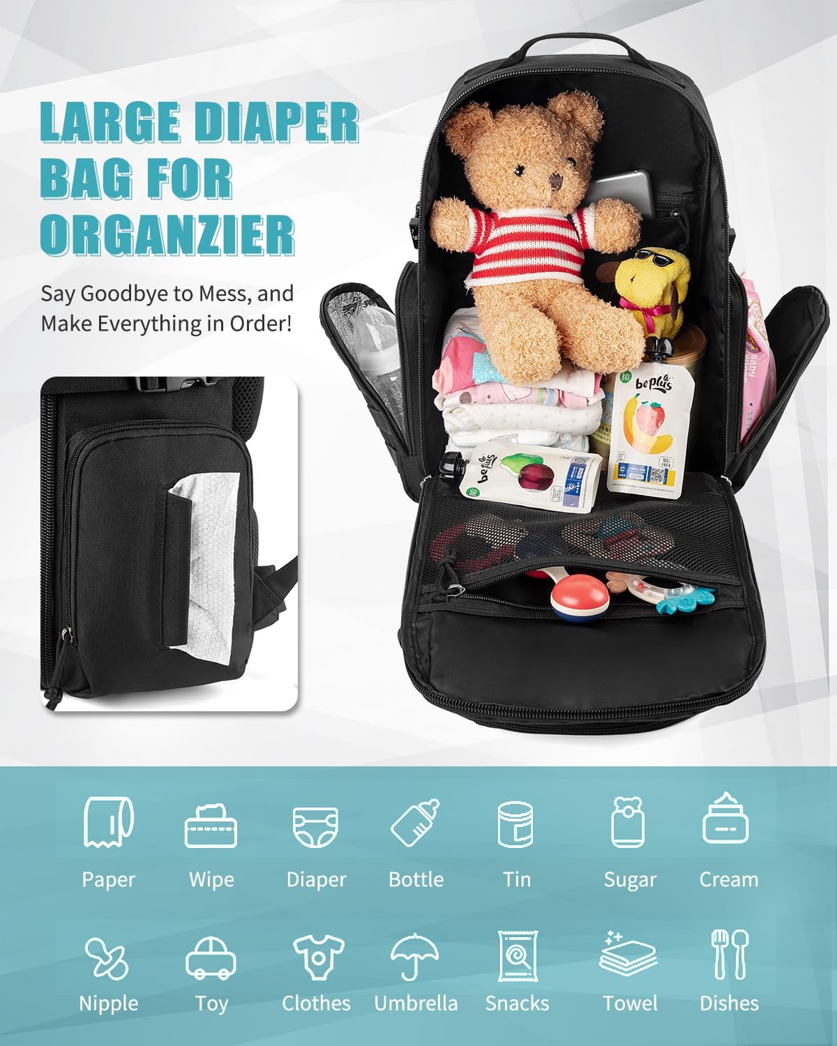 SHARKMOUTH Dad Diaper Bag Backpack - Military Baby Gear Backpacks with Daddy Patches Black