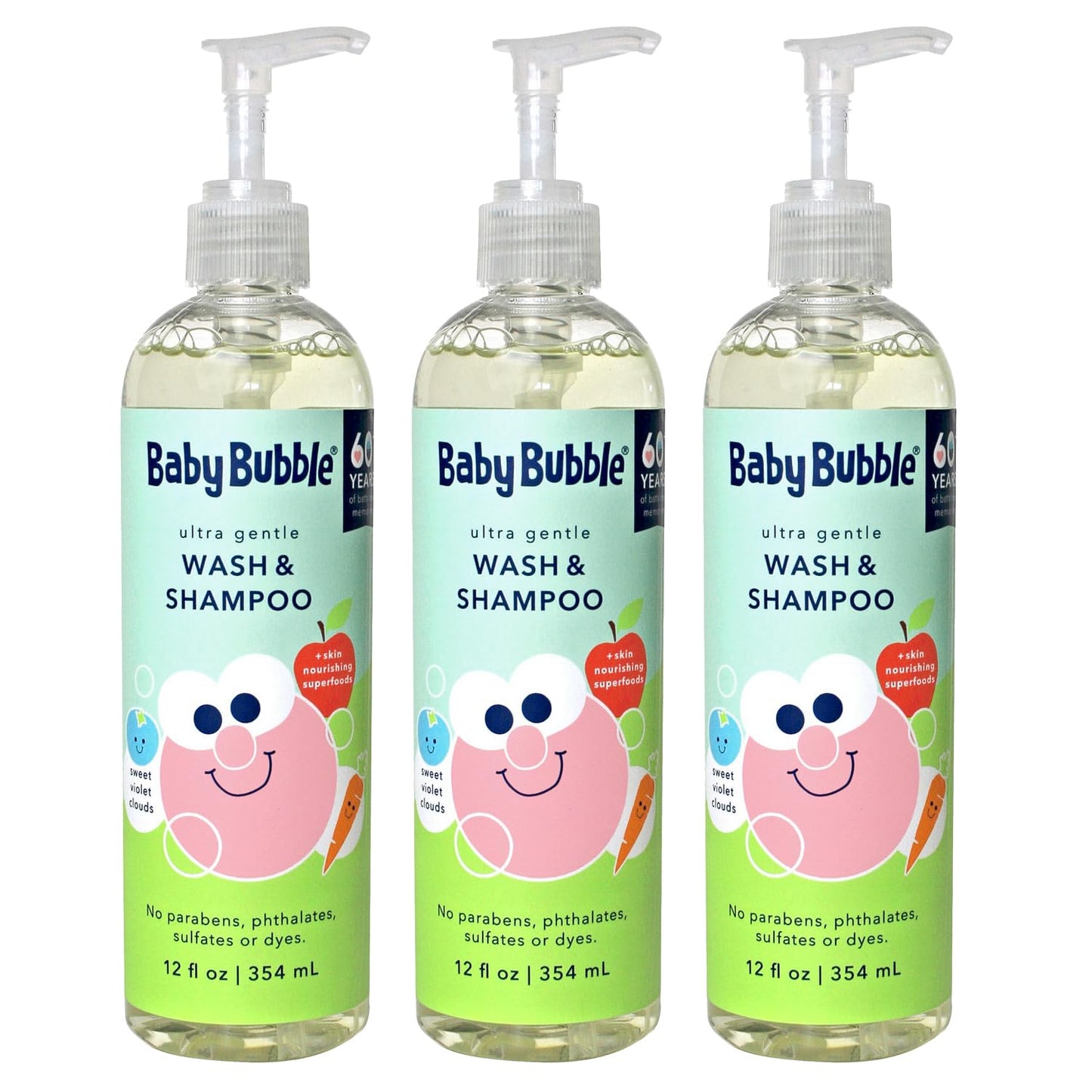 Mr. Bubble Baby Bubble Ultra Gentle Body Wash & Shampoo, Sweet Violet Clouds Scent, 12 oz. Pack of 3