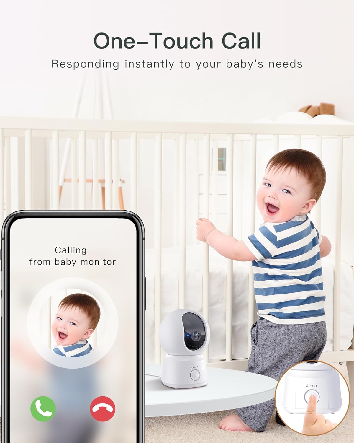 ARENTI Video Baby Monitor with Camera and Audio, 5-inch Smart Baby Camera Monitor with Free Phone App, 1080P, VOX, PTZ, One-Touch Call, Temp Sensor, Lullaby, Night Vision, Auto Tracking, 2-Way Talk
