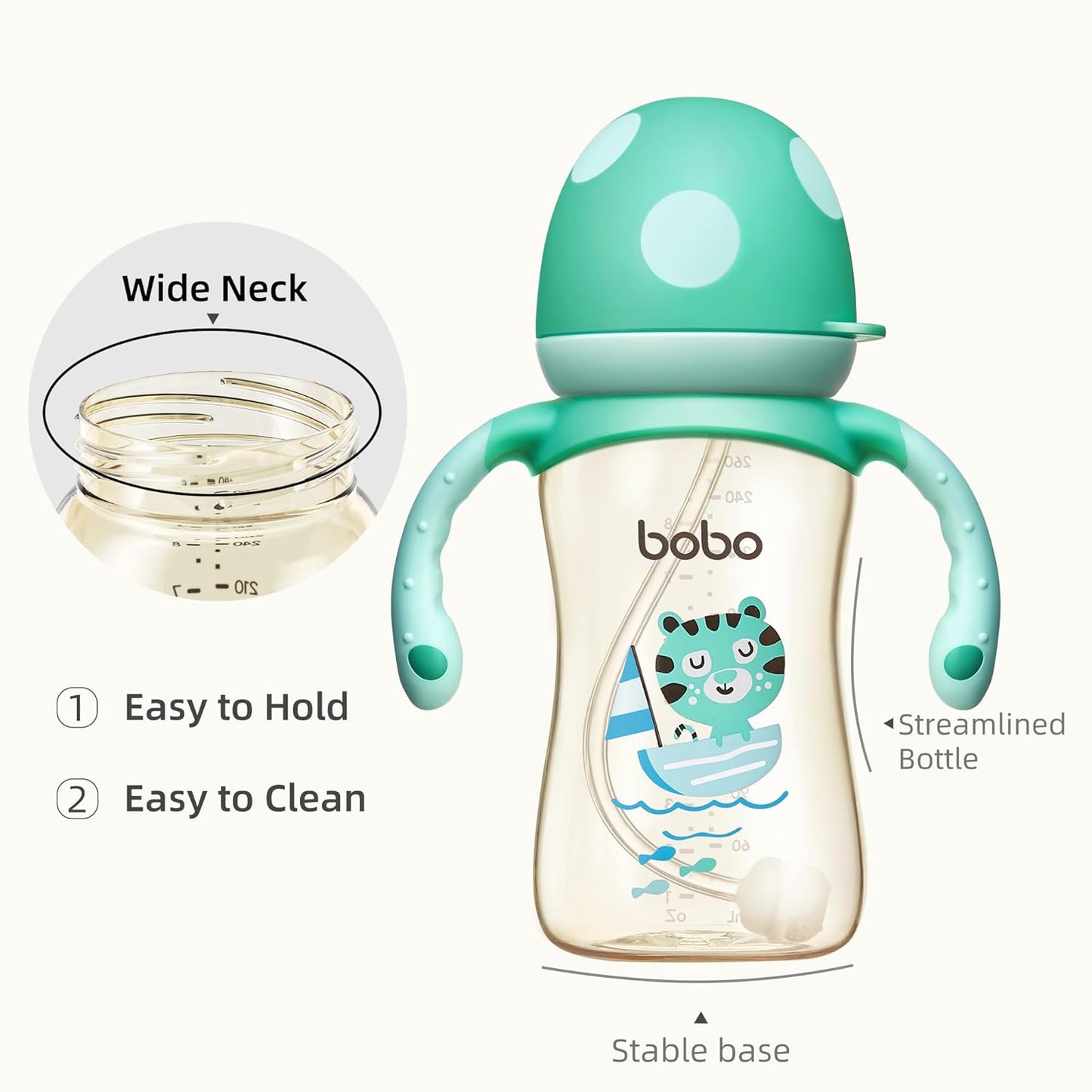 YOHKOH Natural PPSU Baby Bottle with Natural Response Nipple, Newborn Anti-Colic Baby Bottles with Handle, Wide Neck Mushroom Cap Baby Bottle (8.8oz (Pack of 4), Blue)