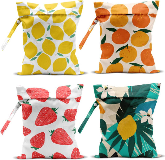 4 Pack Wet Bag for Swimsuit, Beach Travel Essentials Wet Dry Bag, for Sunscreen Toiletry Dirty Clothes Yoga Gym Diaper, Friend Summer Beach Vacation Gifts. Fruit Series