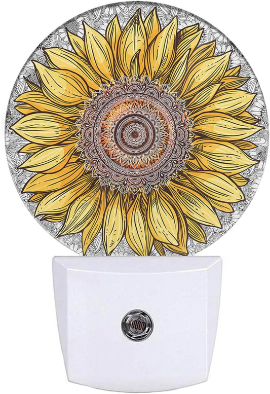 EKOBLA Sunflower Night Lights Plug into Wall Boho Yellow Flower Plug-in Nightlights, Gifts for Women Mom Grandma, Dusk to Dawn Sensor LED Round Nightlight Home Decor
