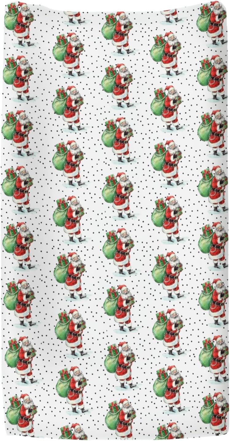 Vintage Christmas Santa Claus Gifts Baby Changing Pad Covers for Boys Girls Cute Santa Fitted Changing Table Cover Mats Winter Holiday Festive Soft Diaper Change Table Cover Sheets 32''×16''