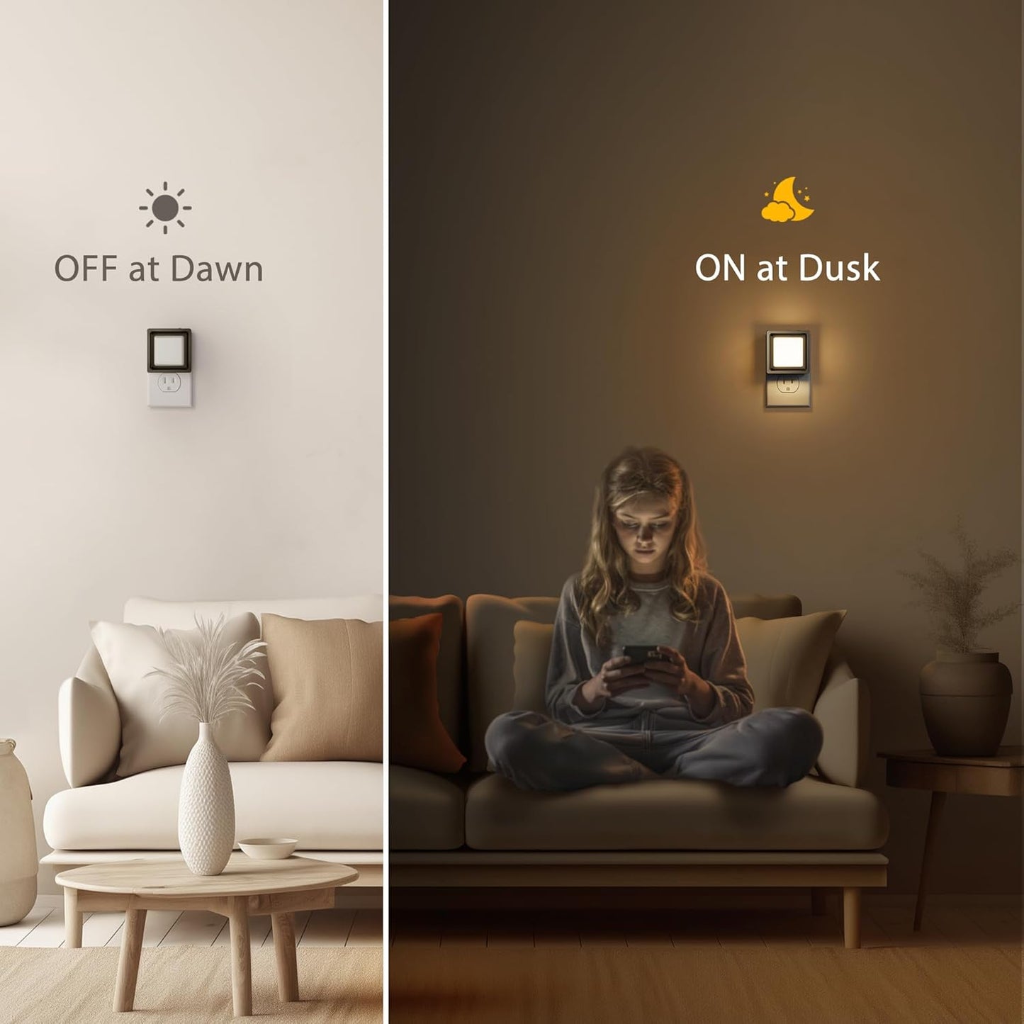 Briignite Night Light, Night Lights Plug into Wall, 2Pack, Dusk to Dawn Sensor Night Light for Kids, Led Nightlight Dimmable Night Lights Soft White 3000K, 1W, Bedroom, Bathroom Stair