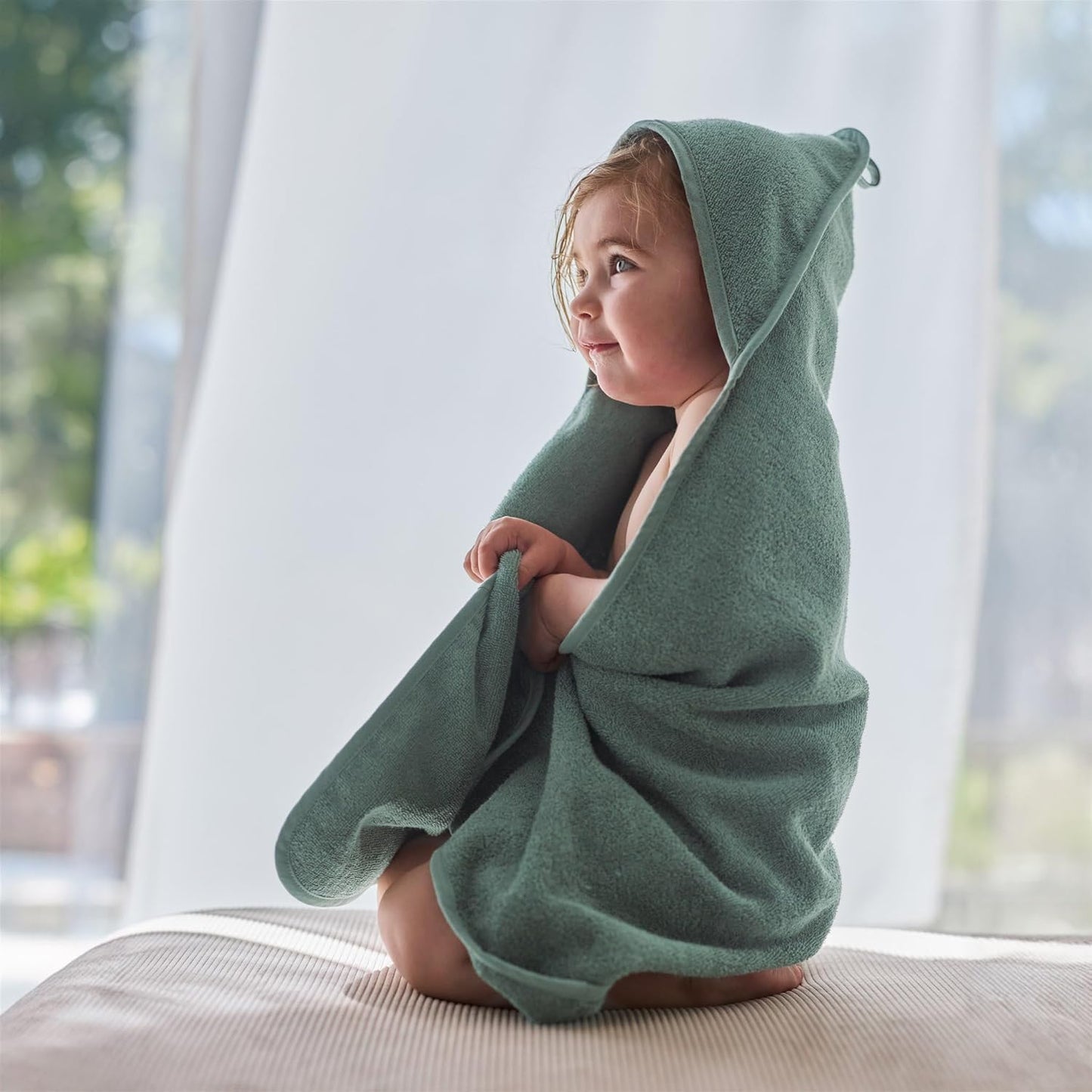 Baby Hooded Towel – Organic Cotton Baby Bath Towels – Baby Towels, Baby Bath Towels for Baby Boy, Baby Girl, 32" x 32" Super-Soft and Absorbent Baby Towels for Newborn (Roman Green)