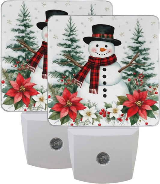 Aslsiy Night Light for Kids Snowy Forest Snowman Poinsettia (9) Plug in Wall Lamp LED Dusk to Dawn Sensor Energy Saving Nightlight for Boys Girls Men Women