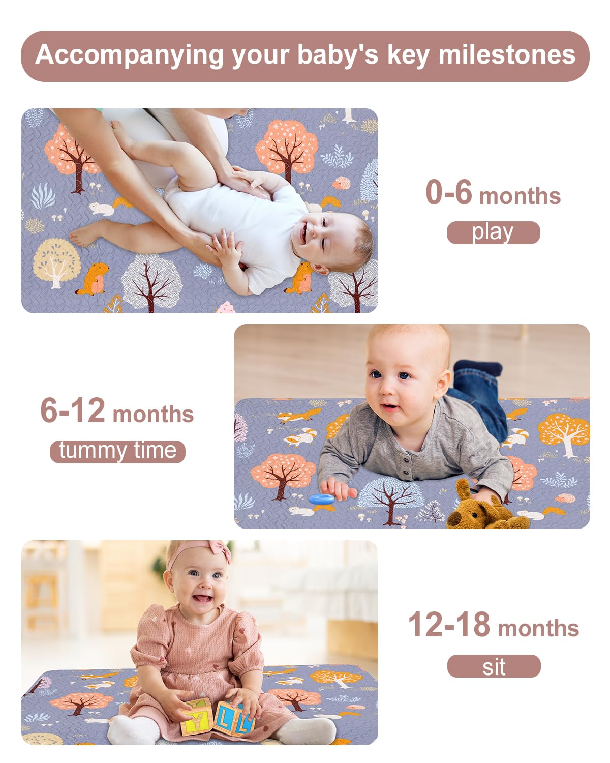 50 x 50 Play Mat for Baby Playpen Tummy Time Mat, Non-Slip Washable Baby Playpen Mat, Baby Crawling Mats for Floor, Portable Travel Large Play Mats for Toddlers and Infants