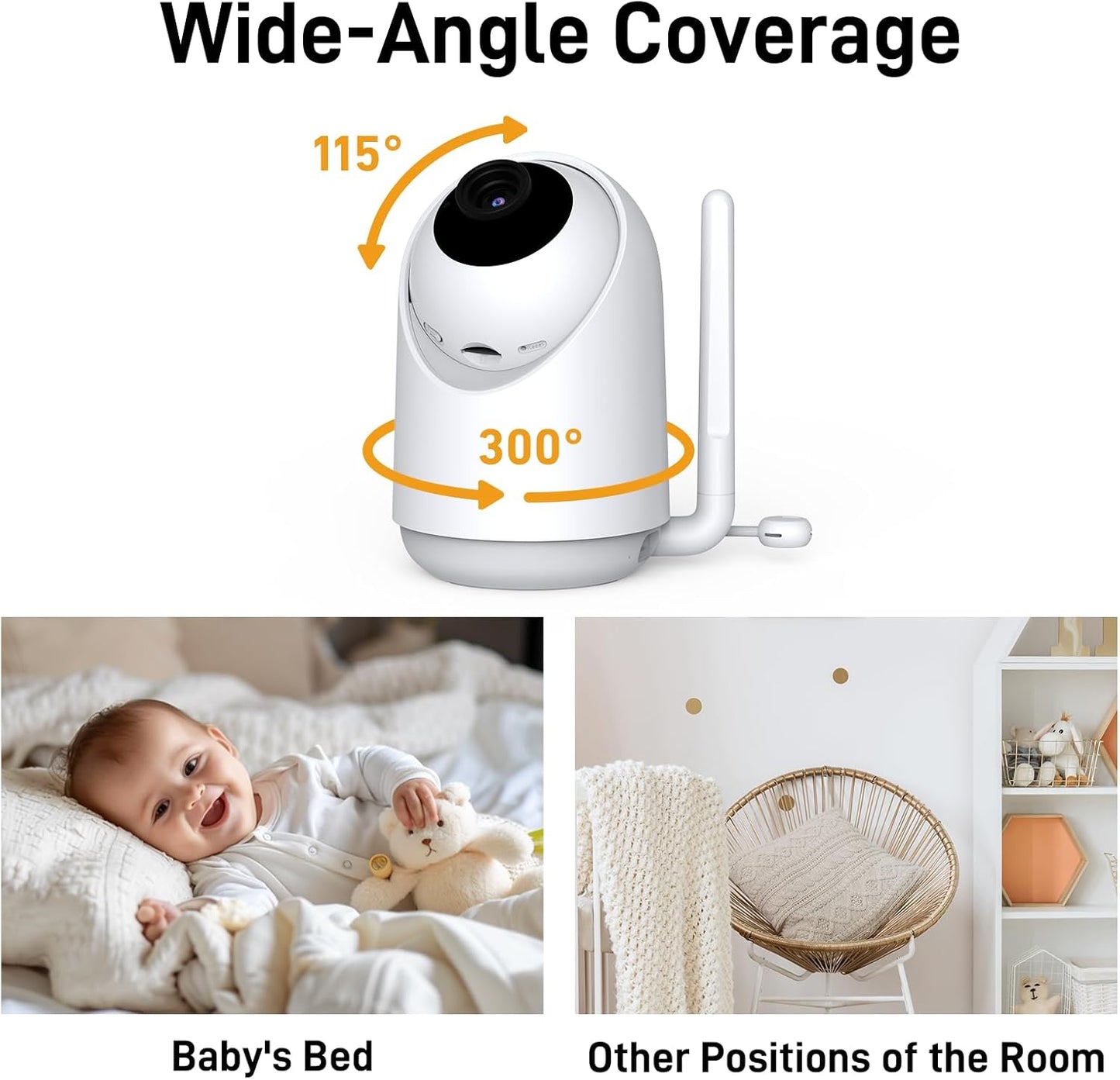 NEWQ HD Baby Monitor: No WiFi 1080P Display Clear Night Vision with Video Recording Feature, Temperature Sensor Function, 2 Way Audio Talking
