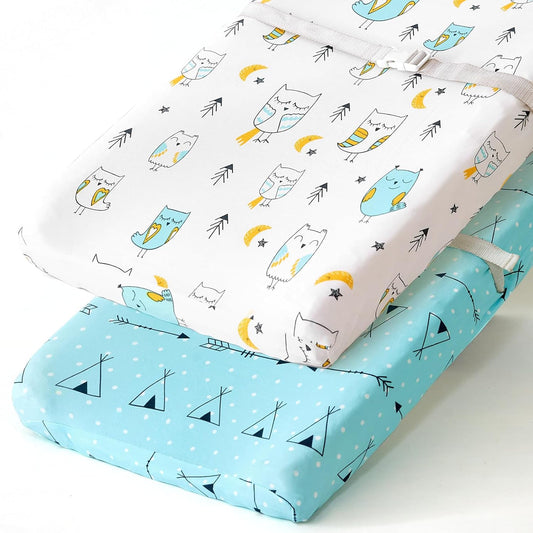 Stretchy Changing Pad Covers BROLEX Changing Table Cover for Baby Boys Girls,2 Pack Jersey Knit,Arrow & Owl
