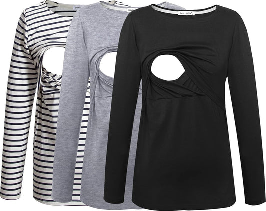 Smallshow Women's Maternity Nursing Tops Comfy Long Sleeve Breastfeeding T-Shirt
