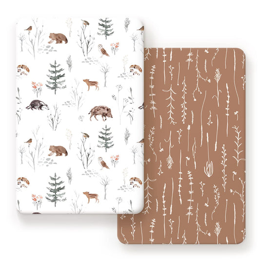 Pack n Play Sheets Fitted 2 Pack, Stretchy Ultra Soft Jersey Knit Pack and Play Sheets, Universal Fitted Portable/Mini Crib Mattresses Snug and Safe, Stylish Pattern of Jungle Animals