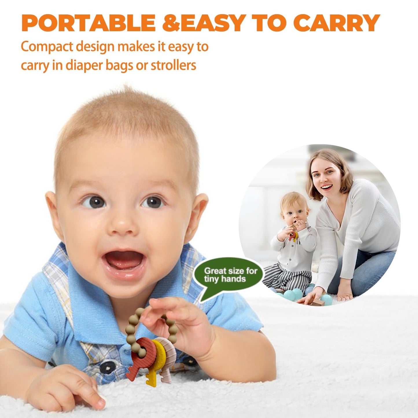 Baby Keys Teether Toys,Silicone Teething Toys for 3+ Months,Teething Keys Toy for Infants-Soft & Raised Texture to Soothe Gums,BPA Free(Brown)