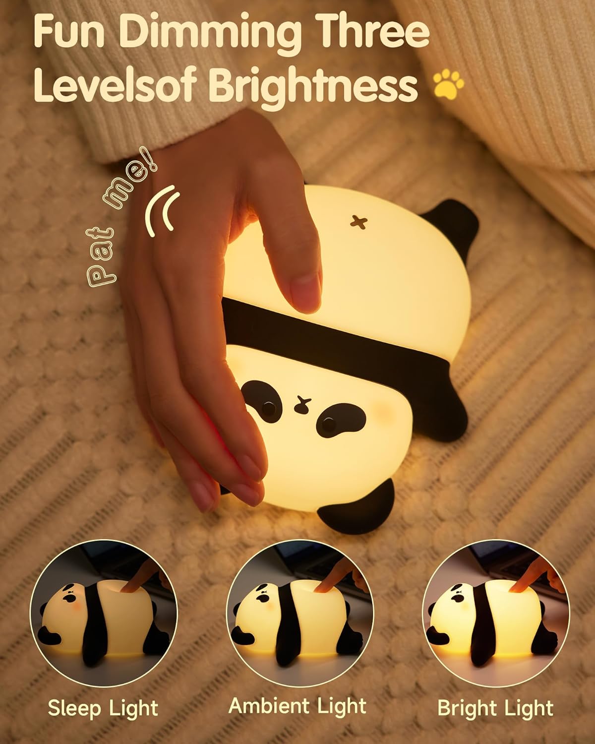 Snoring Panda Night Light for Kids, Upgraded Large Novelty Nursery Nightlight with Snoring Motion & Sound, Rechargeable Cute Night Light for Baby, Bedroom, Breastfeeding, Gifts for Girls & Boys